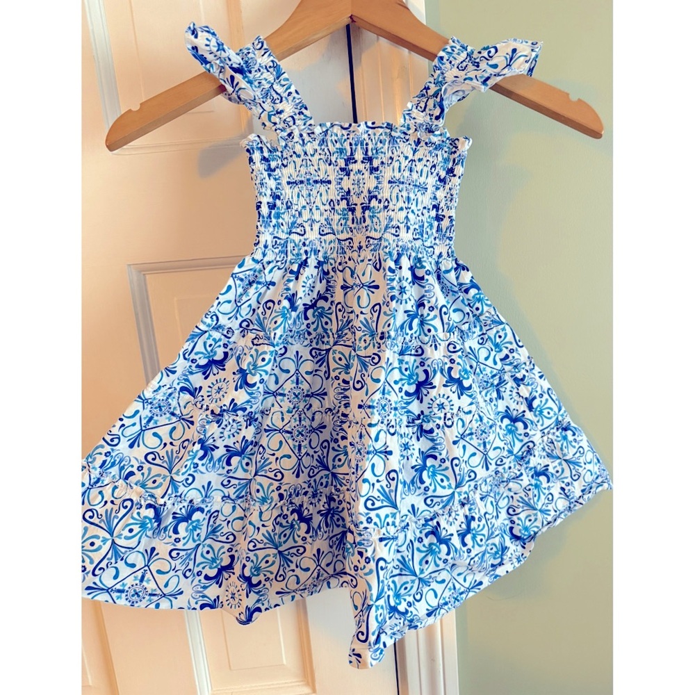Hill House Tiny Ellie Nap Dress in Pattern Blue Mosaic - Size 5-6Y